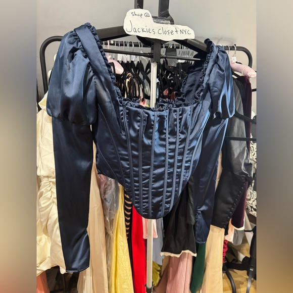 Navy Puff Sleeve Corset/Size S $149 House of CB NWOT - Picture 8 of 9